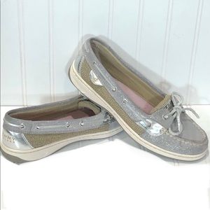 Sperry Top-Sider Silver Glitter Slip-ons 1 eyed